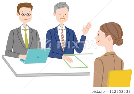 説明をするビジネスマンとビジネスウーマン　面接　就職活動　中途採用 112252332