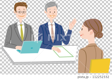 説明をするビジネスマンとビジネスウーマン　面接　就職活動　中途採用 112252332