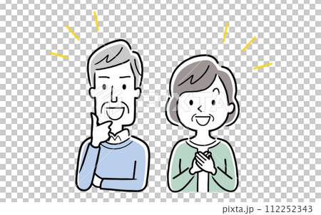 ベクターイラスト素材:笑顔で納得した表情のシニア夫婦 ベクターイラスト素材:笑顔で納得した表情のシニア夫婦 112252343