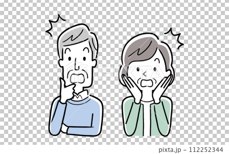 ベクターイラスト素材:驚いた表情のシニア夫婦 ベクターイラスト素材:驚いた表情のシニア夫婦 112252344