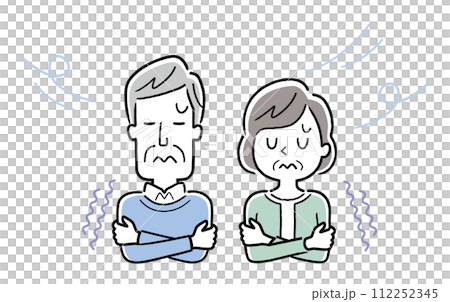 Vector illustration material: Senior couple shivering from the cold Vector illustration material: Senior couple shivering from the cold 112252345