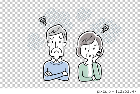 ベクターイラスト素材：困っている、悩んでいるシニア夫婦 112252347