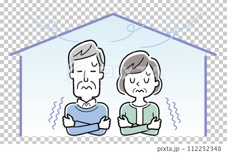 ベクターイラスト素材:家の中が寒くて震えるシニア夫婦 ベクターイラスト素材:家の中が寒くて震えるシニア夫婦 112252348