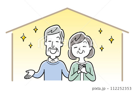 ベクターイラスト素材：家の中で快適に過ごす笑顔のシニア夫婦 112252353