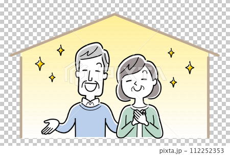 ベクターイラスト素材：家の中で快適に過ごす笑顔のシニア夫婦 112252353