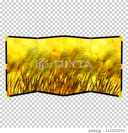 Japanese pampas grass gold folding screen 112252354