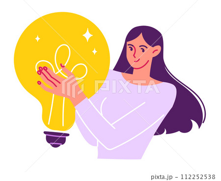 Woman has a great idea she is holding a light bulb. 112252538