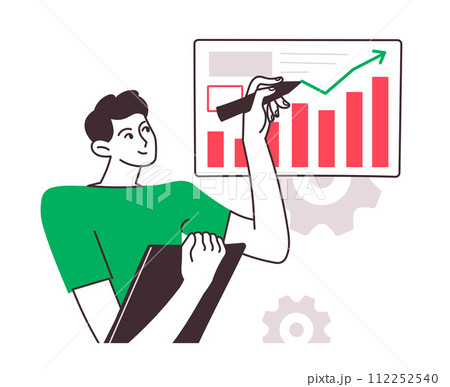 Man draws a graph on the board Man draws a graph on the board 112252540
