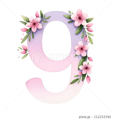 Number nine with flower 112252592
