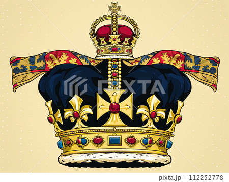 Royal golden crown with jewels. Symbols of United Kingdom monarchy. Ai Generative illustration 112252778