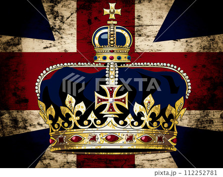 Royal golden crown with jewels. Symbols of United Kingdom monarchy. Ai Generative illustration 112252781