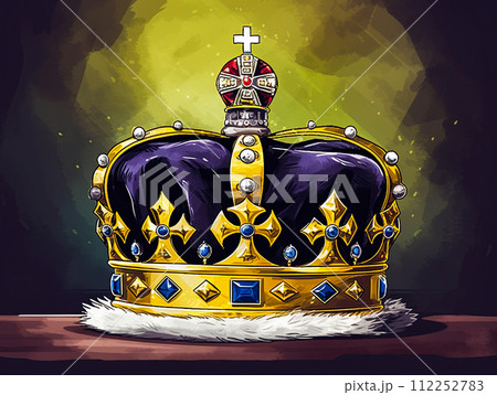 Royal golden crown with jewels. Symbols of United Kingdom monarchy. Ai generative illustration 112252783