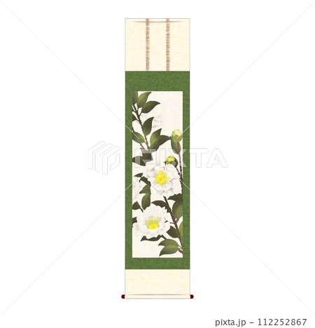 白い山茶花の掛け軸 112252867