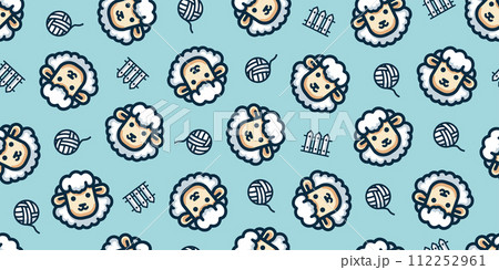 ふわふわ羊のシームレスパターン 背景素材 112252961