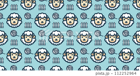 ふわふわ羊のシームレスパターン 背景素材 112252964