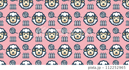 ふわふわ羊のシームレスパターン 背景素材 112252965