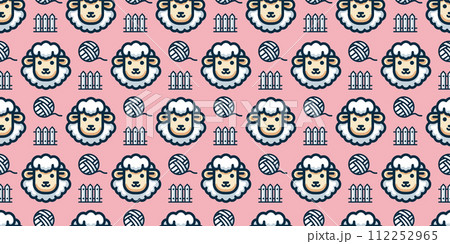 ふわふわ羊のシームレスパターン 背景素材 112252965