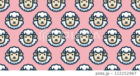 ふわふわ羊のシームレスパターン 背景素材 112252967