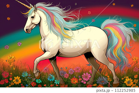 White unicorn symbol of lgbt gay community in Rainbow flag colors. Ai Generative illustration 112252985