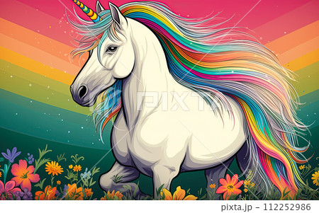 White unicorn symbol of lgbt gay community in Rainbow flag colors. Ai Generative illustration 112252986
