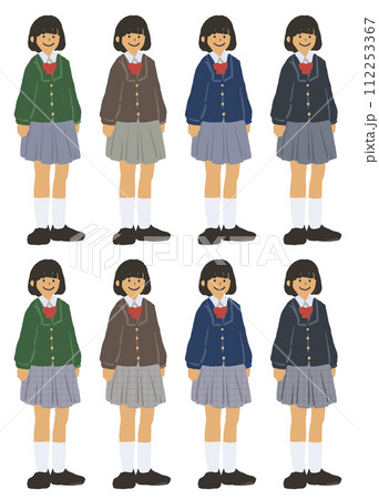 ブレザーの学生 全身イラストセット 112253367