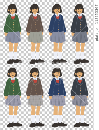 ブレザーの学生 全身イラストセット 112253367