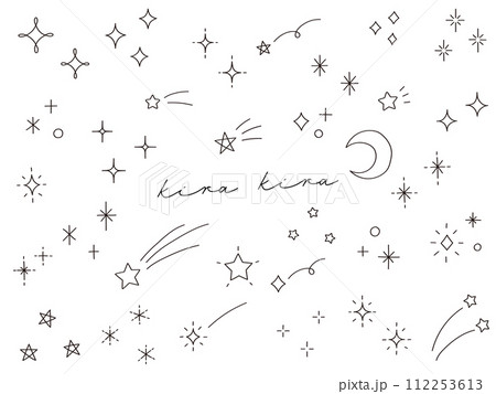手描きのシンプルな星ときらきらの線画アイコンセット 112253613