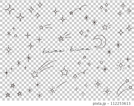 手描きのシンプルな星ときらきらの線画アイコンセット 112253613