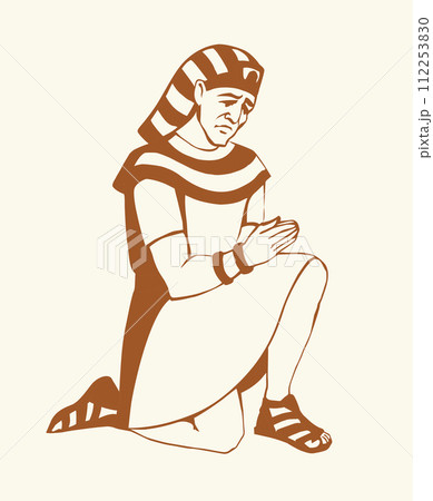 Vector drawing. Egyptian man bow in praying 112253830