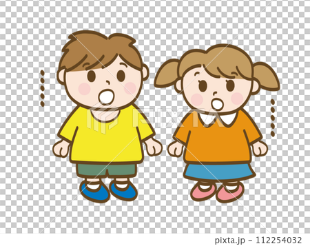 Full-body illustration of a boy and girl who are stunned and unable to speak _ lower grades of elementary school students _ toddlers 112254032