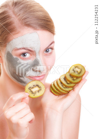Skin care. Woman applying clay mask on face. Spa. Skin care. Woman applying clay mask on face. Spa. 112254231