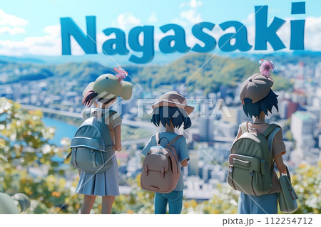 NAGASAKIの文字と女子旅「AI生成画像」 112254712