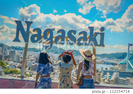 NAGASAKIの文字と女子旅「AI生成画像」 112254714