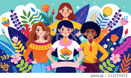 Diverse group of animated women surrounded by nature 112255072