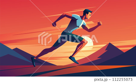 Sprinter Racing Against Sunset Backdrop in Mountainous Terrain 112255073