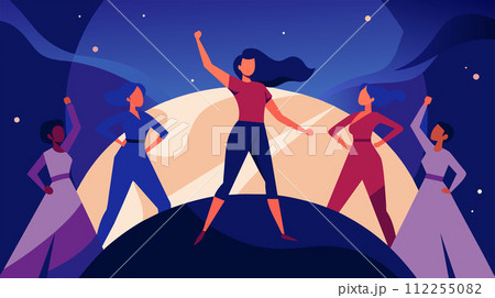Empowered women standing together with confidence at night Empowered women standing together with confidence at night 112255082