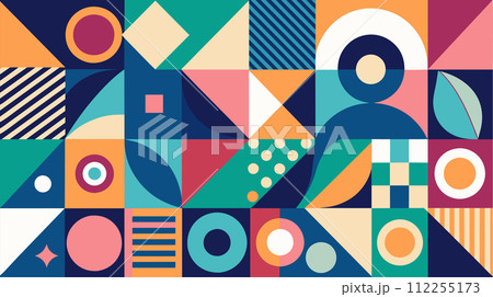 Colorful geometric shapes and patterns abstract background 112255173