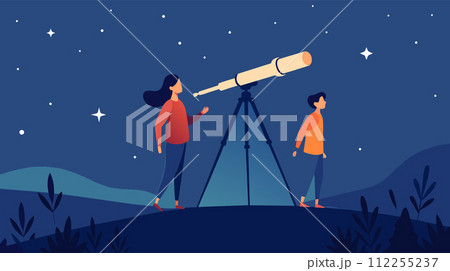 Stargazing adventure with telescope on a starry night 112255237