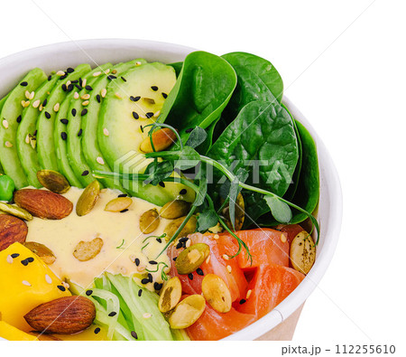 Hawaiian Poke Bowl with Salmon isolated on white Hawaiian Poke Bowl with Salmon isolated on white 112255610