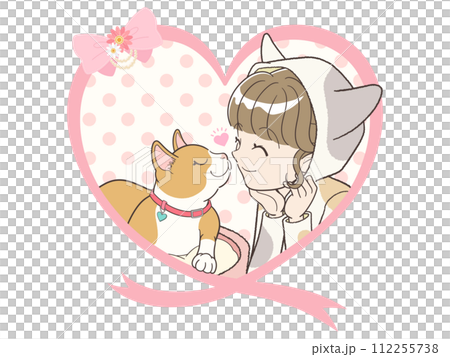 一隻愛貓及其女主人的心絲帶框架[無文字] 112255738