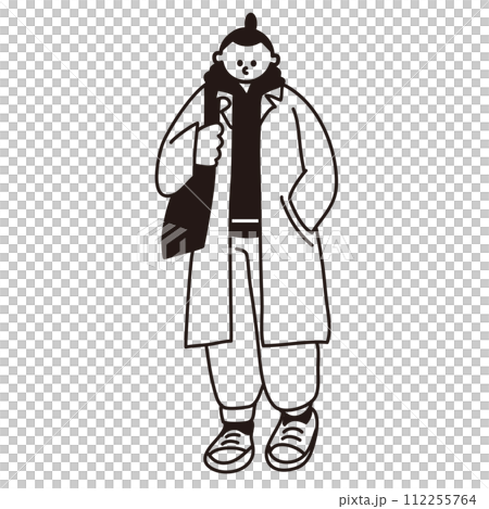 おしゃれな女性の線画ベクター おしゃれな女性の線画ベクター 112255764