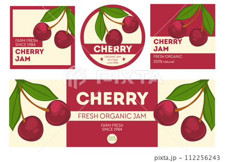 Succulent Cherry Jam Vector Label 112256243