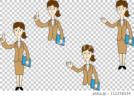 お客様を案内する女性会社員のイラスト お客様を案内する女性会社員のイラスト 112256534
