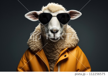 AI-generated content. cool sheep with sunglasses and jacket illustration 112256575