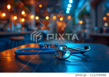 World Health day Concept, Stethoscope putting on the table World Health day Concept, Stethoscope putting on the table 112256986