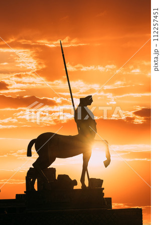 Pompeii, Italy. Statue Of Centaur On Territory Of Forum On Background Sunset Sunrise Sky Clouds 112257451