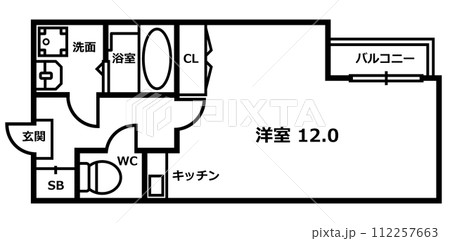 賃貸用ワンルームのアパートやマンションの間取り図 賃貸用ワンルームのアパートやマンションの間取り図 112257663