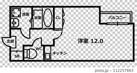 賃貸用ワンルームのアパートやマンションの間取り図 賃貸用ワンルームのアパートやマンションの間取り図 112257663