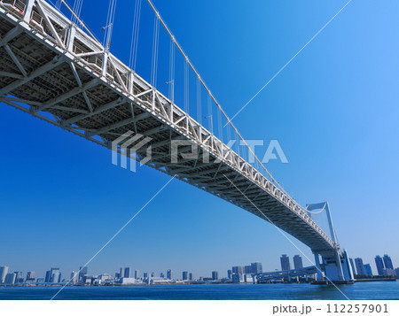 （東京都）芝浦南ふ頭公園から見上げるレインボーブリッジ 112257901