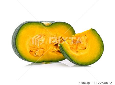 Slice of pumpkin isolated on white background. 112258612